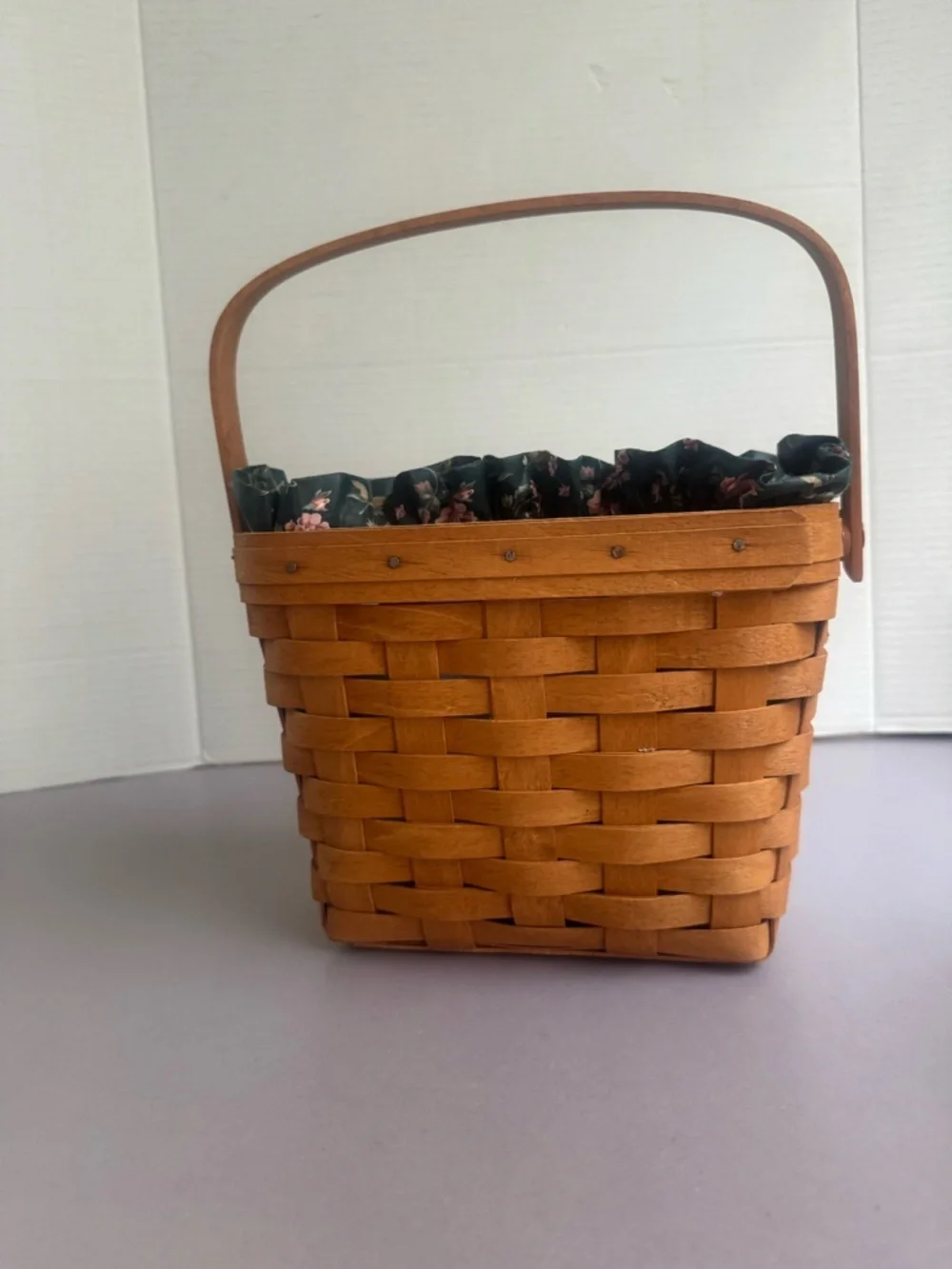 Longaberger Desden Honey Wood Basket with Dark Floral Liner